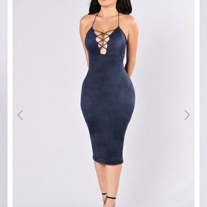Fashion Nova Navy Faux Suede Bodycon Dress NWOT
